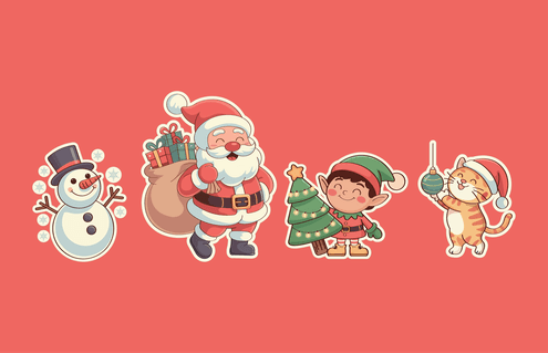 Vintage Christmas Blessings – Festive Sticker Design Set - Premium Vector Graphic