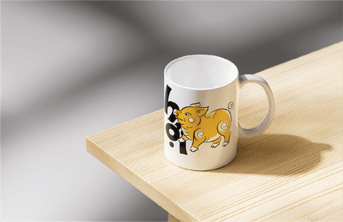 Vietnamese Folk Art Zodiac - Hợi (Pig) Ceramic Mug - Premium Vector Graphic