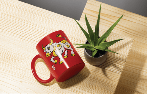 Vietnamese Folk Zodiac – Sửu (Buffalo) Ceramic Mug Design - Premium Vector Graphic