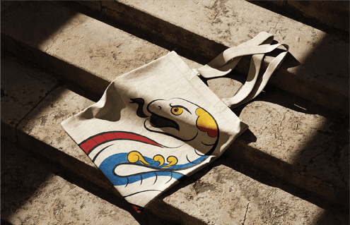 Vietnamese Folk Zodiac Tỵ (Snake) Tote Bag Design - Premium Vector Graphic