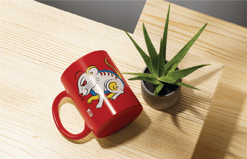 Vietnamese Folk Art Zodiac Tý – Mouse Ceramic Mug Design - Premium Vector Graphic