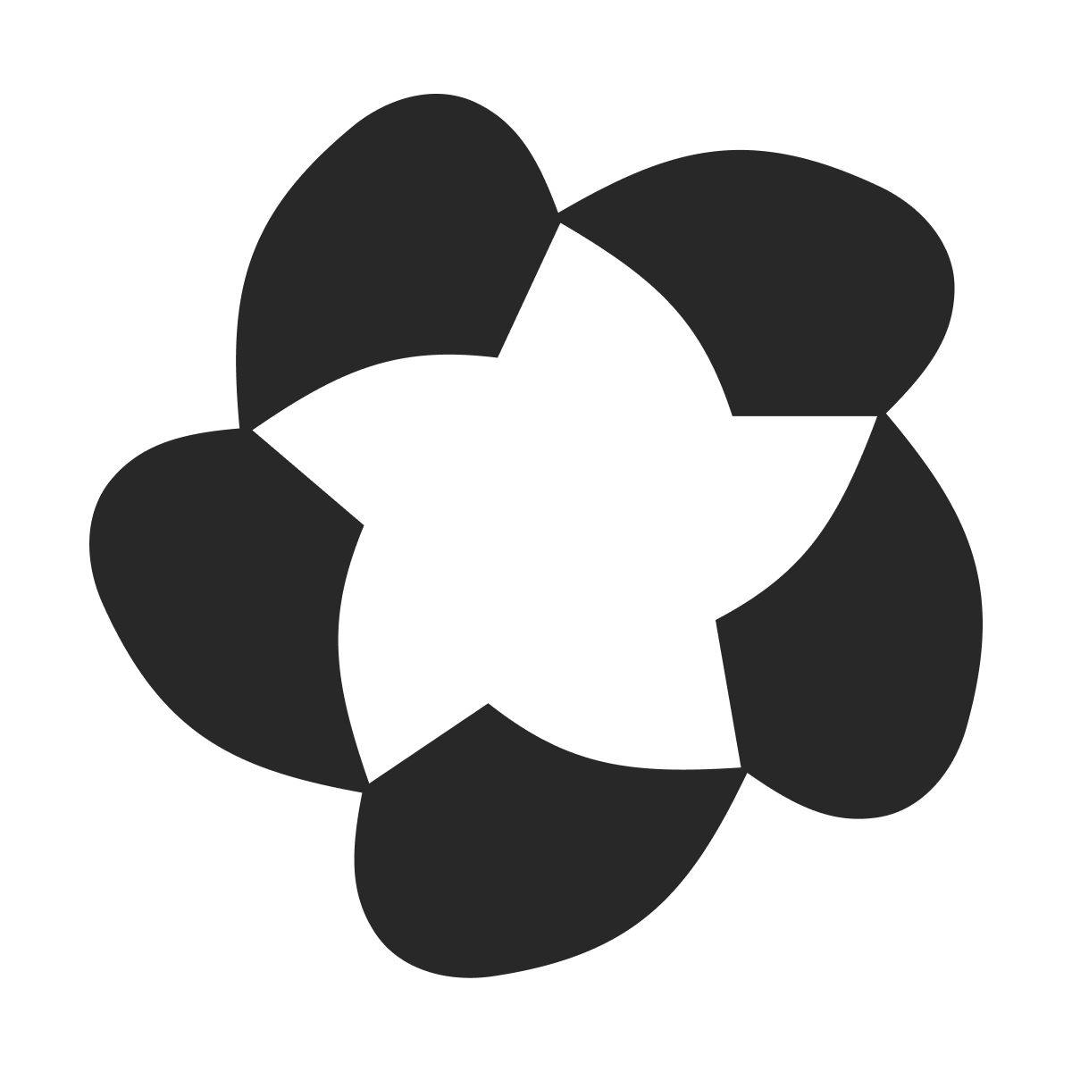 abstract flat logo featuring a central star shape formed by petal-like elements
