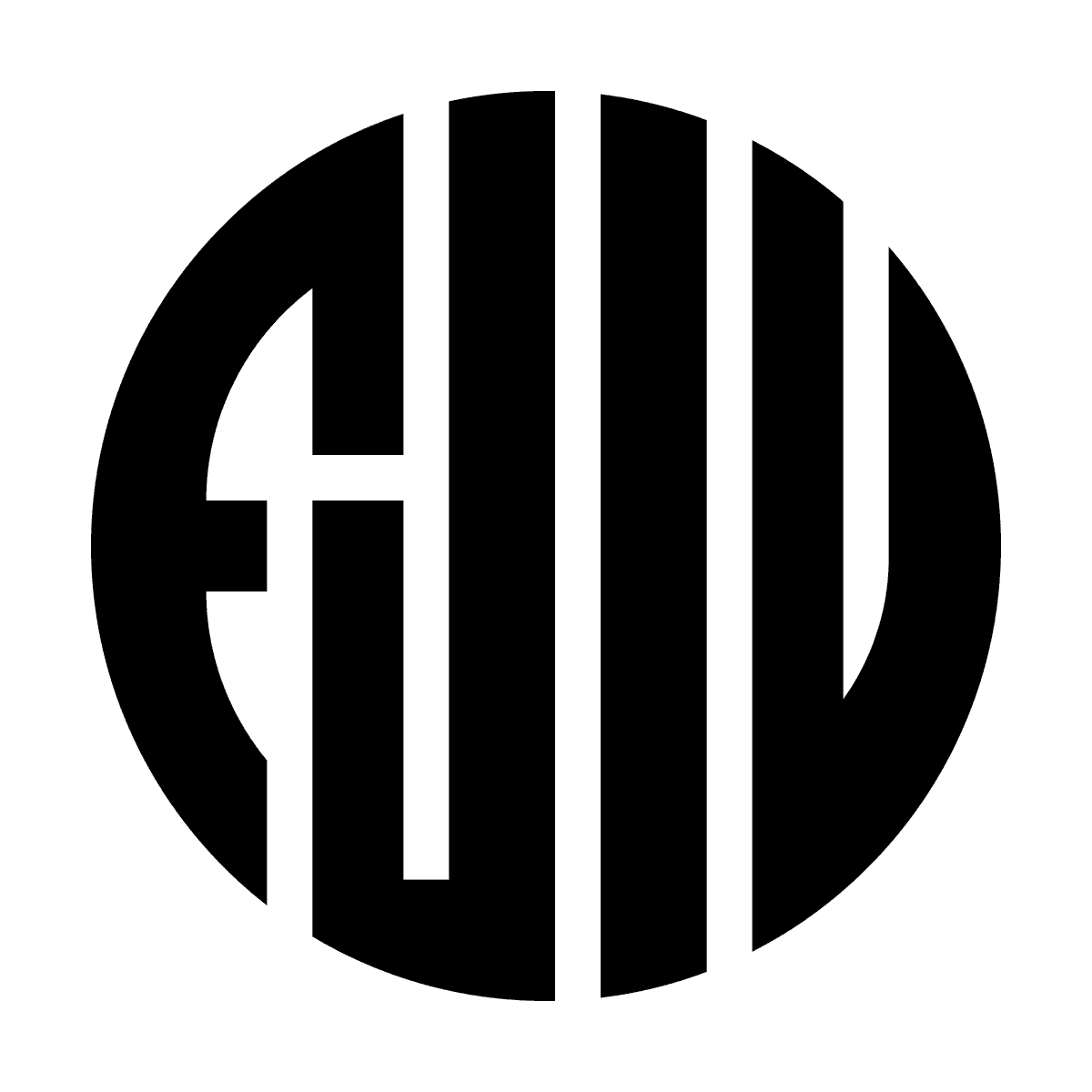 abstract geometric logo with bold monochrome shapes inside a circular boundary