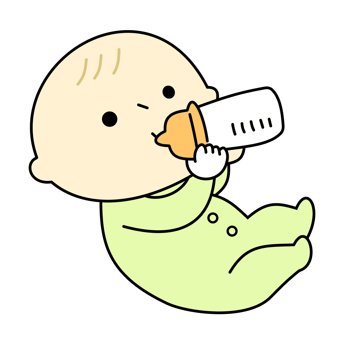 simple flat illustration of an infant drinking from a baby bottle