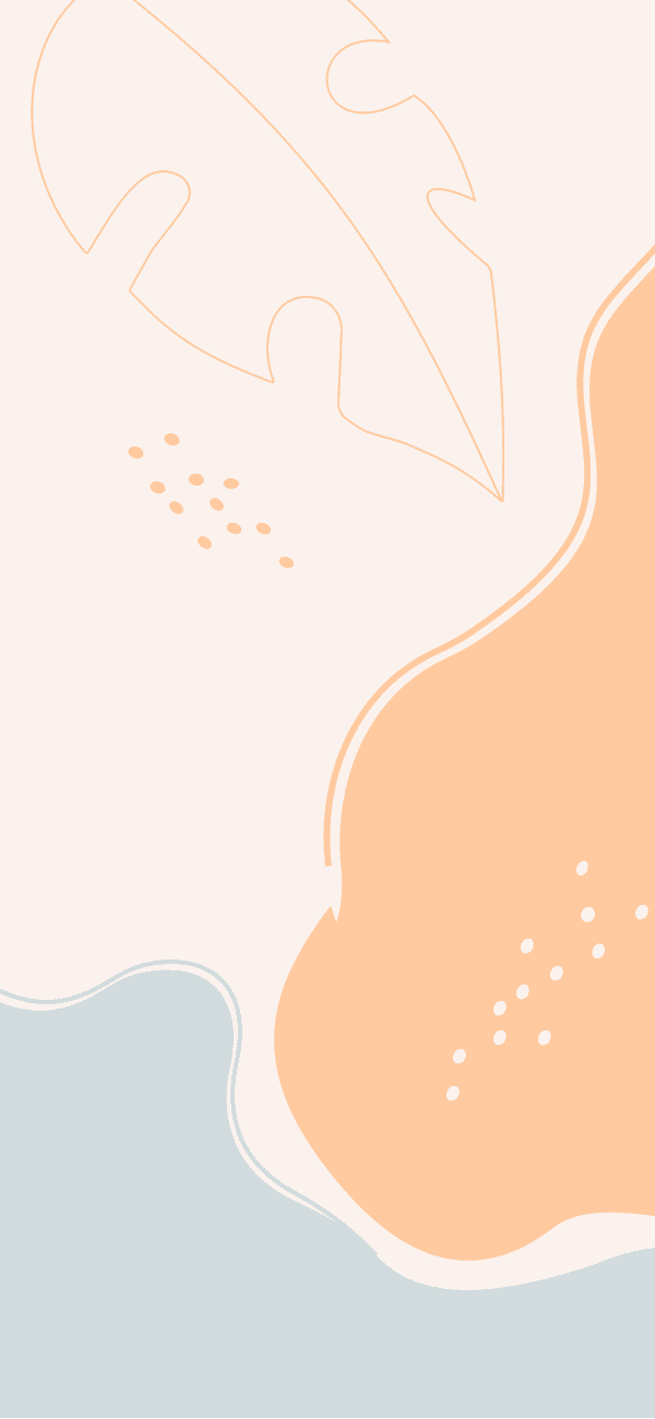 flat abstract illustration with organic shapes, tropical leaf, and dots in pastel earthy tones