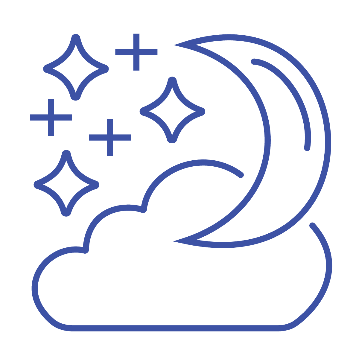 minimal line art moon and stars icon for dreamy apps