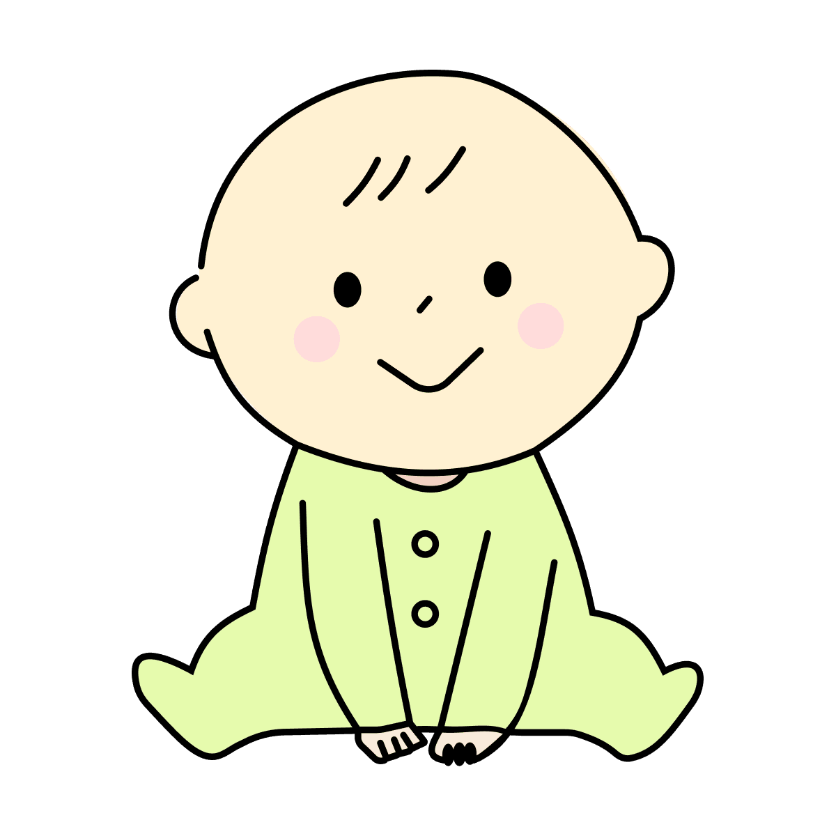 flat illustration of a happy baby sitting in a light green outfit