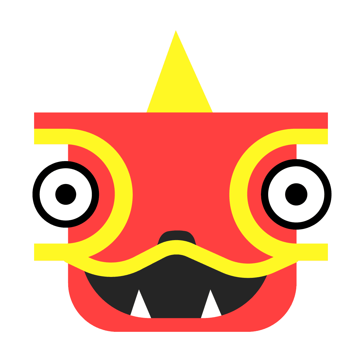 playful geometric monster icon in red and yellow for digital branding