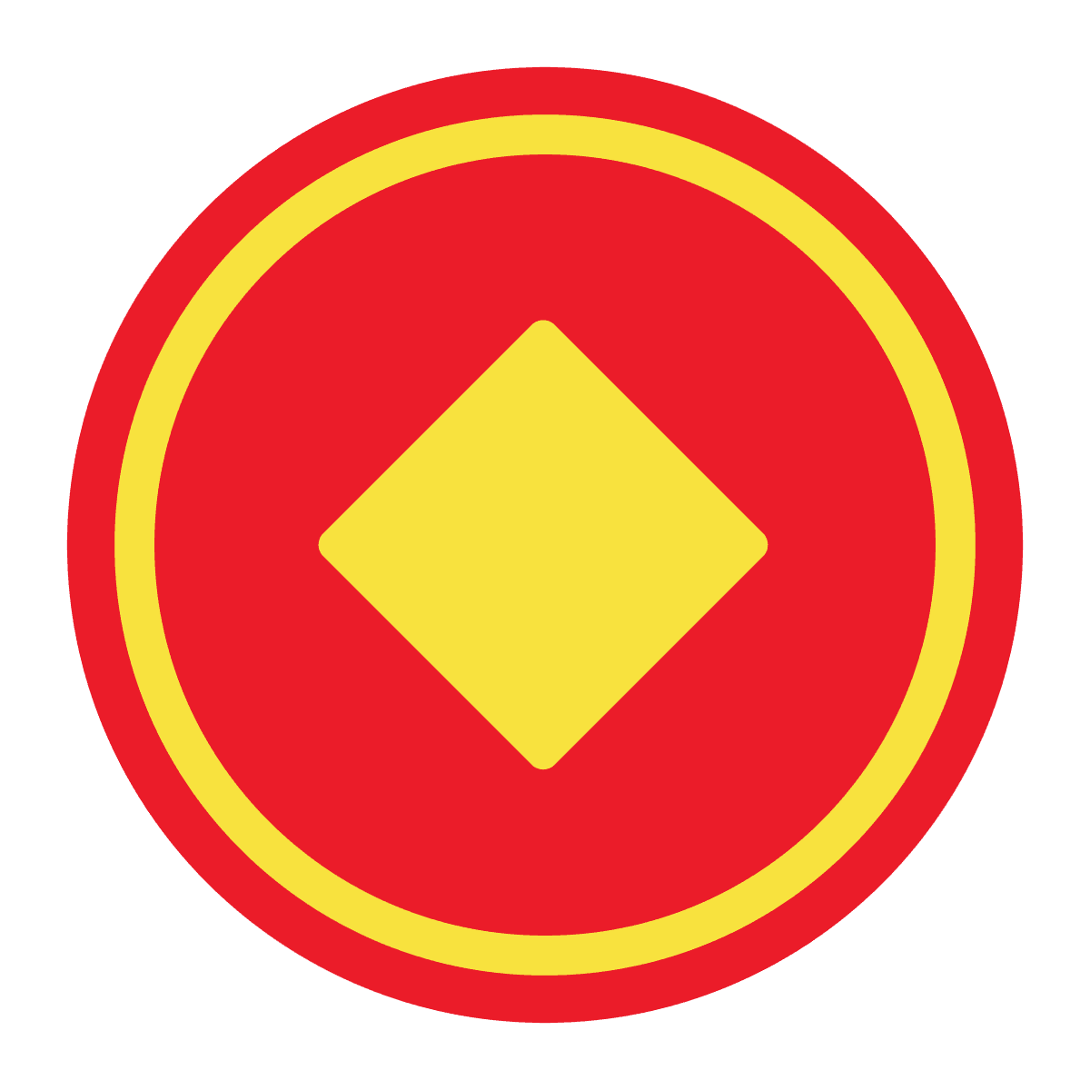 bold geometric diamond icon in vibrant red and yellow