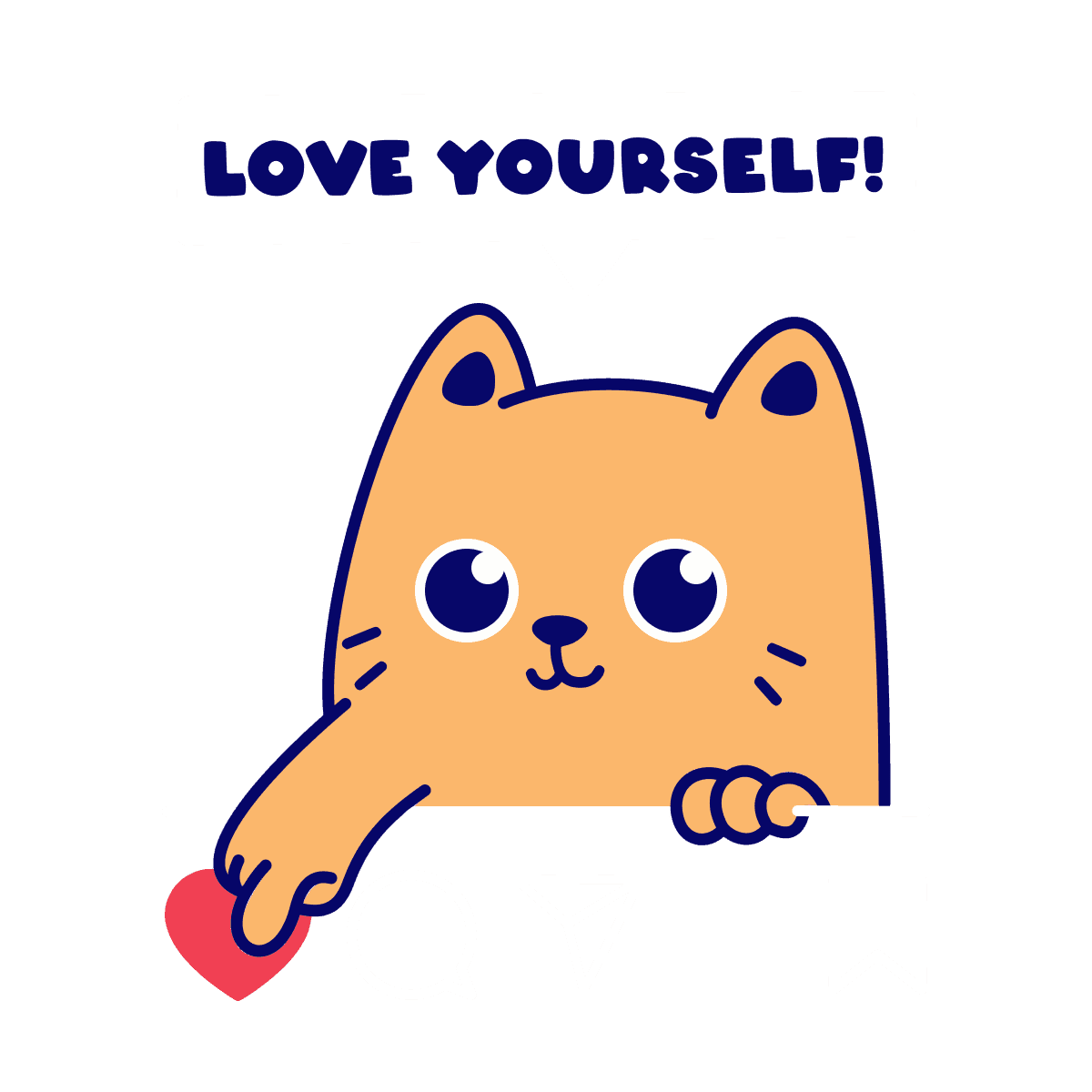 cute love yourself illustration with cartoon kitten