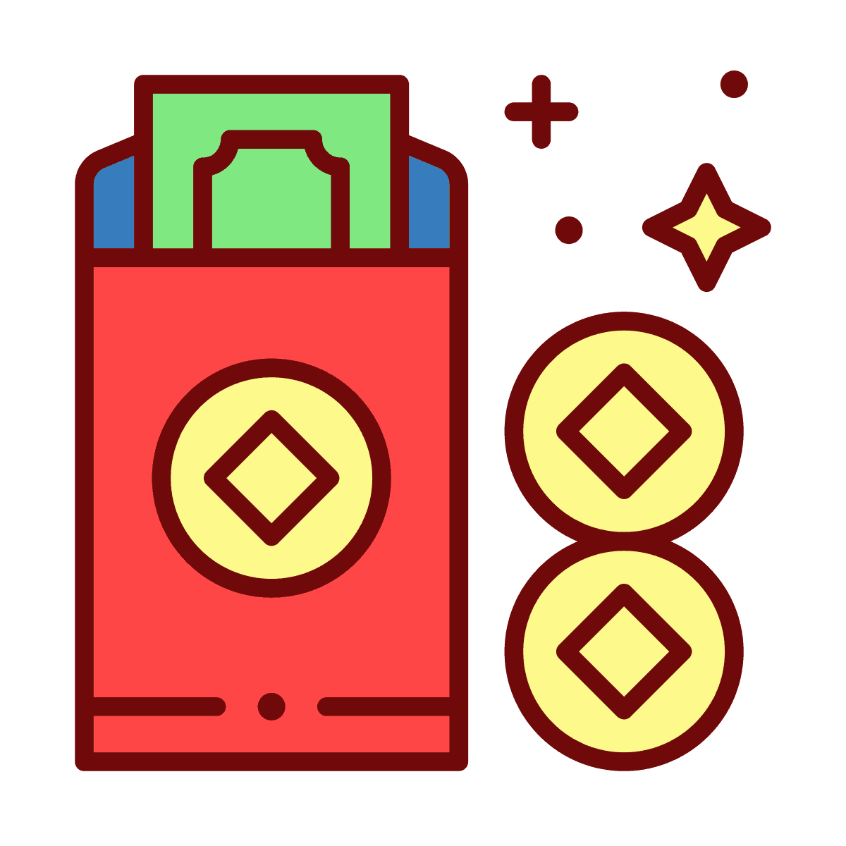 cheerful line art red envelope icon for lunar new year