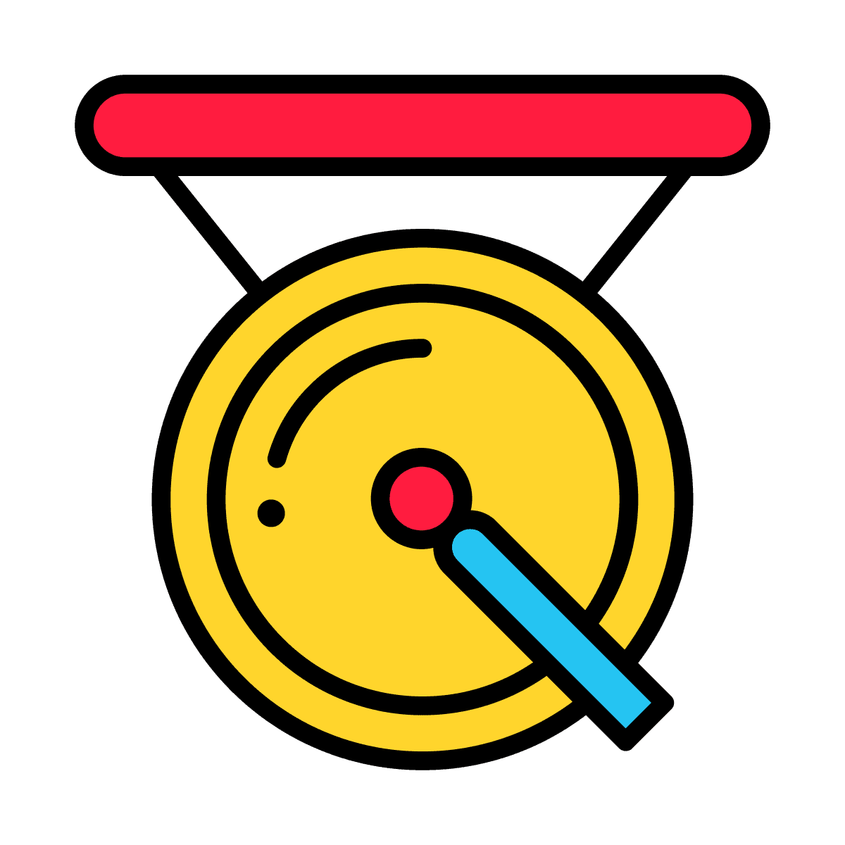 cheerful retro line art gong icon for fun notification design