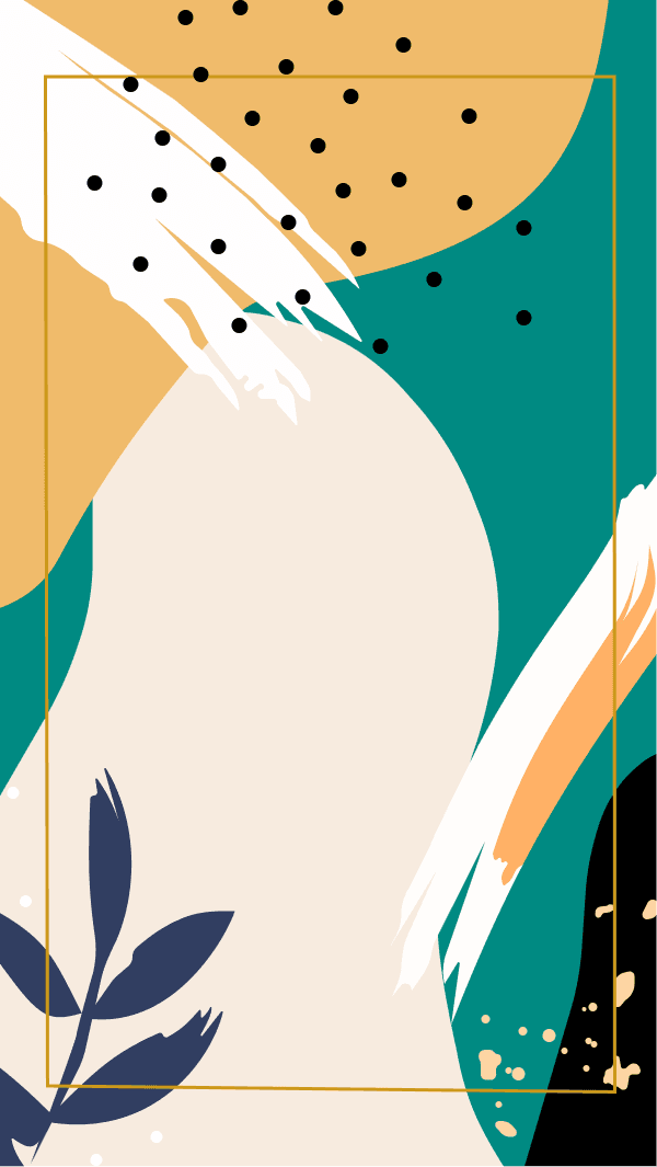 colorful abstract illustration in Memphis style with organic shapes and decorative frame