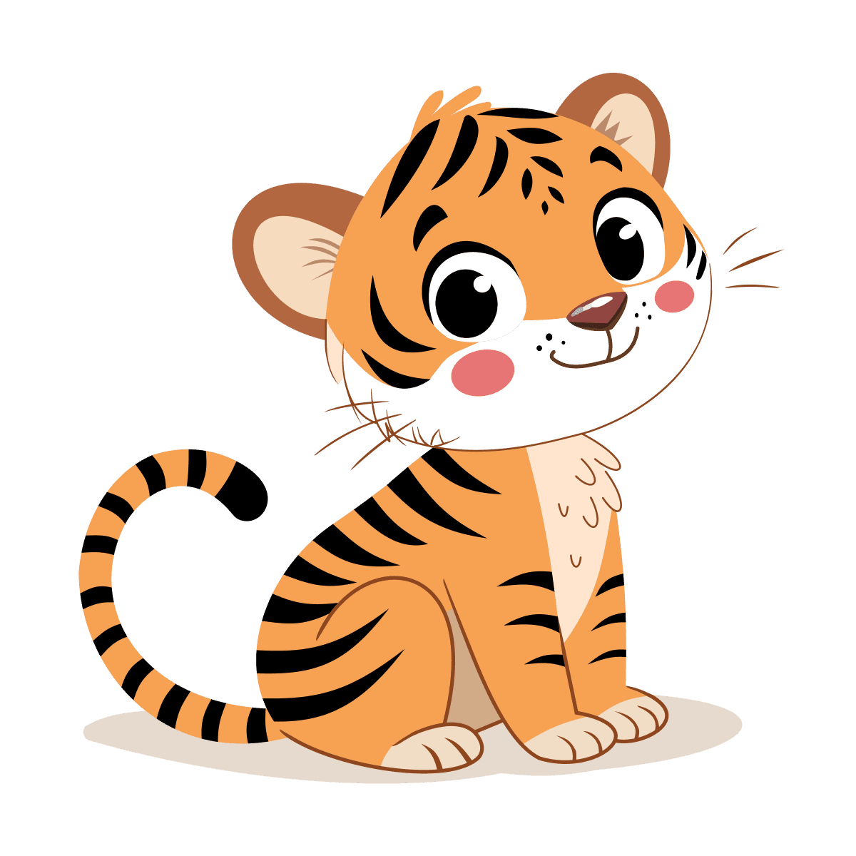 charming flat illustration of a cute baby tiger cub sitting