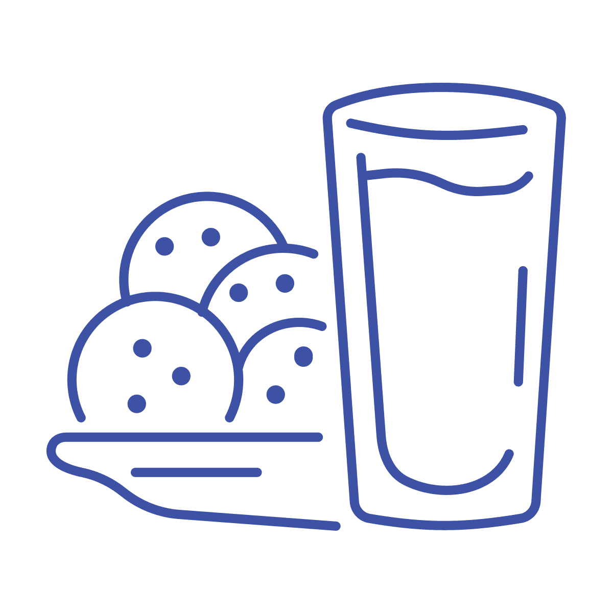 clean minimal line art cookies and milk icon for simple branding