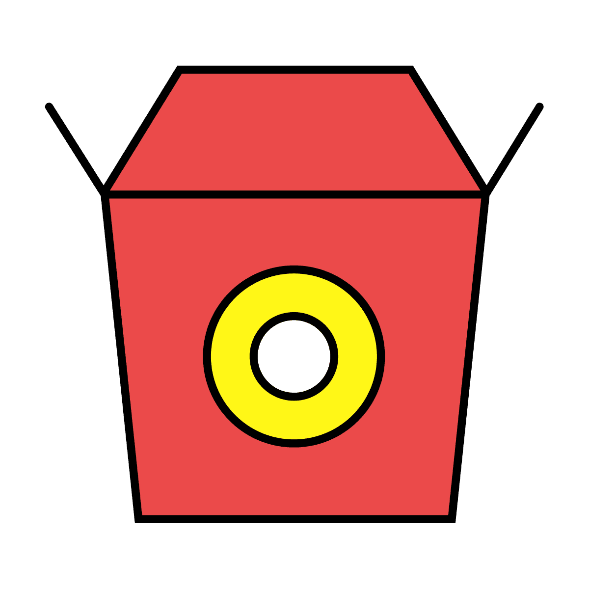 cheerful minimal take-out box icon for food branding