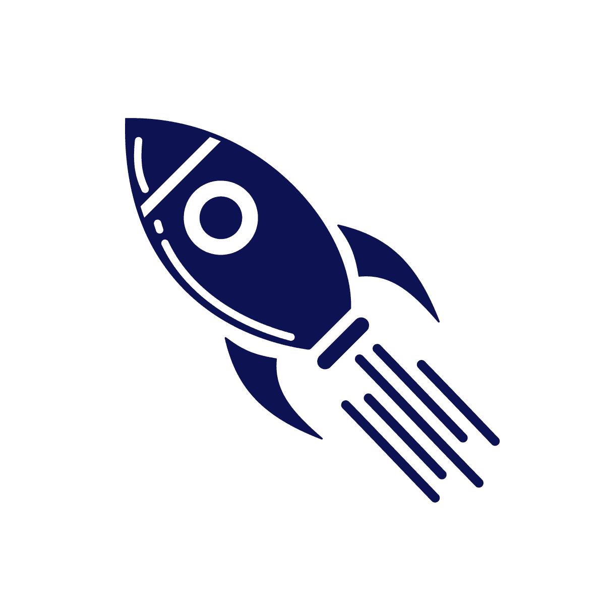 futuristic rocket icon in bold blue