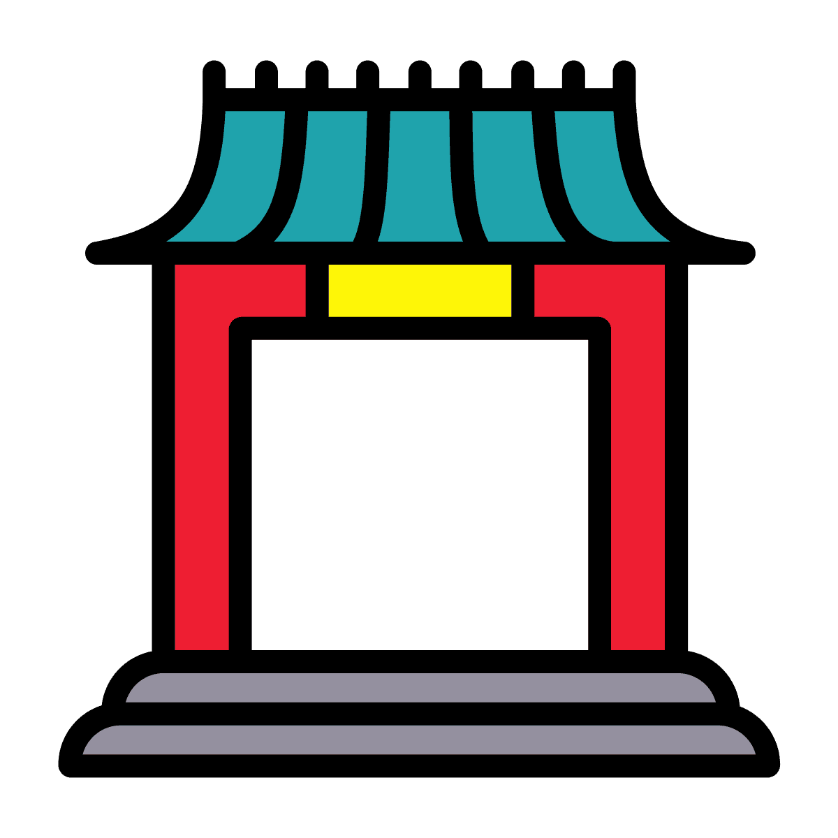 vintage asian temple icon in bold colors