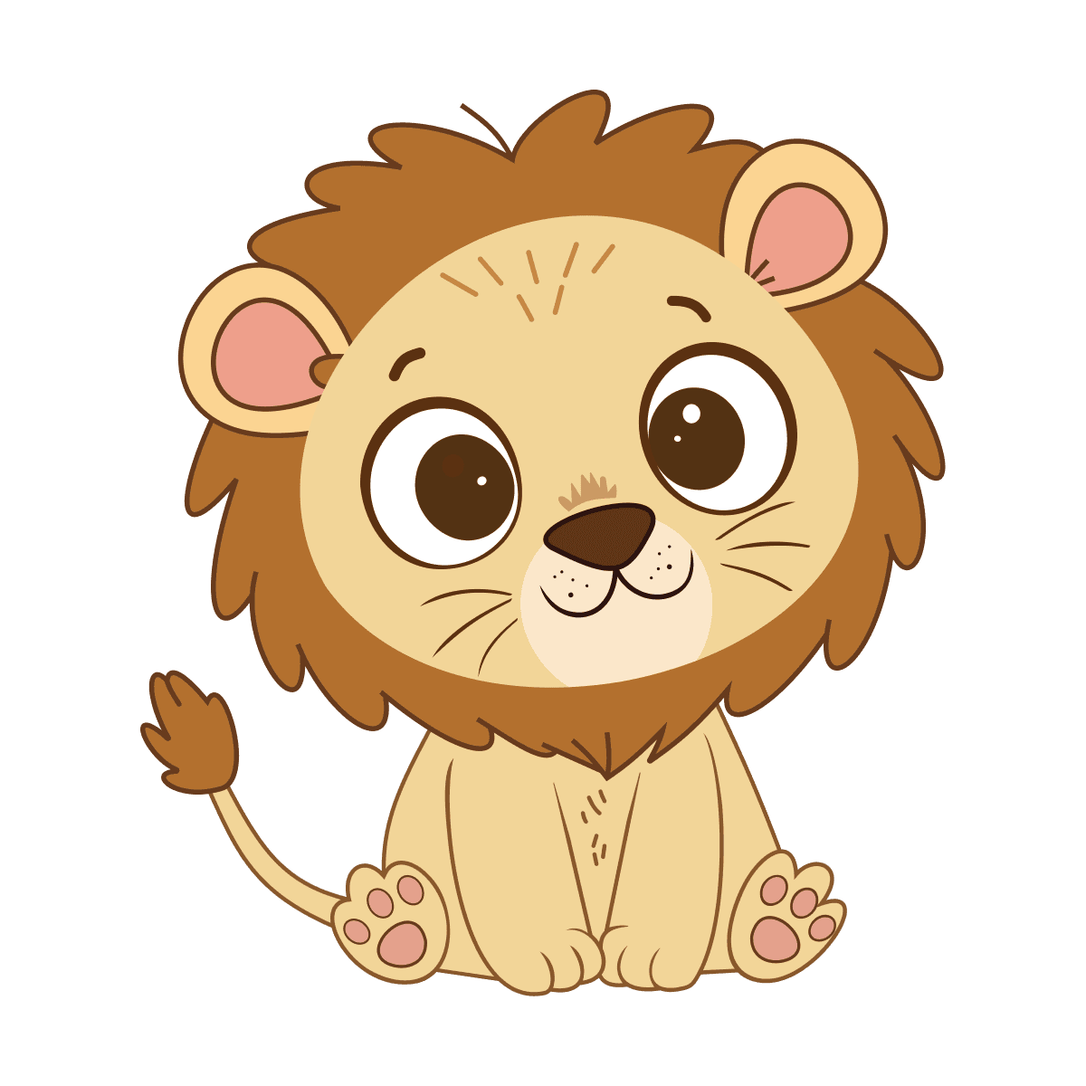 cute cartoon lion cub illustration with a playful and friendly expression