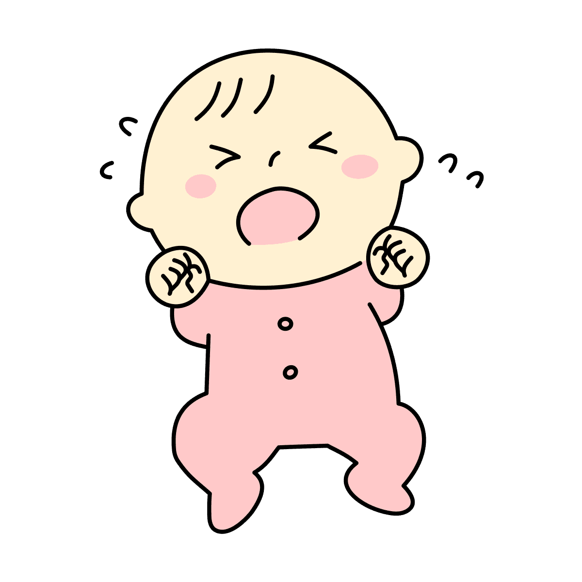 flat illustration of a crying baby in pink pajamas with tears