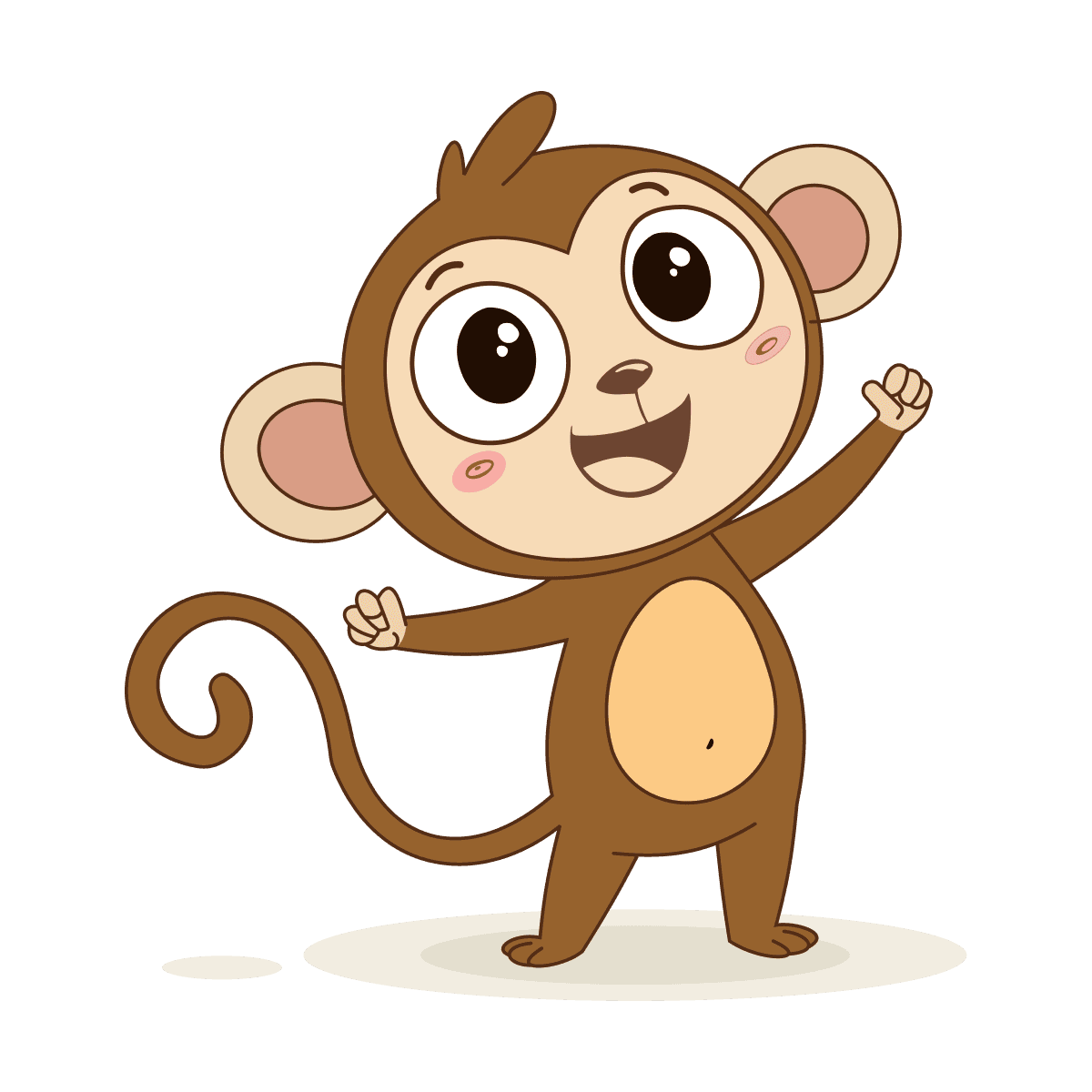 cheerful cartoon monkey character illustration with big eyes, cute expression, and playful pose