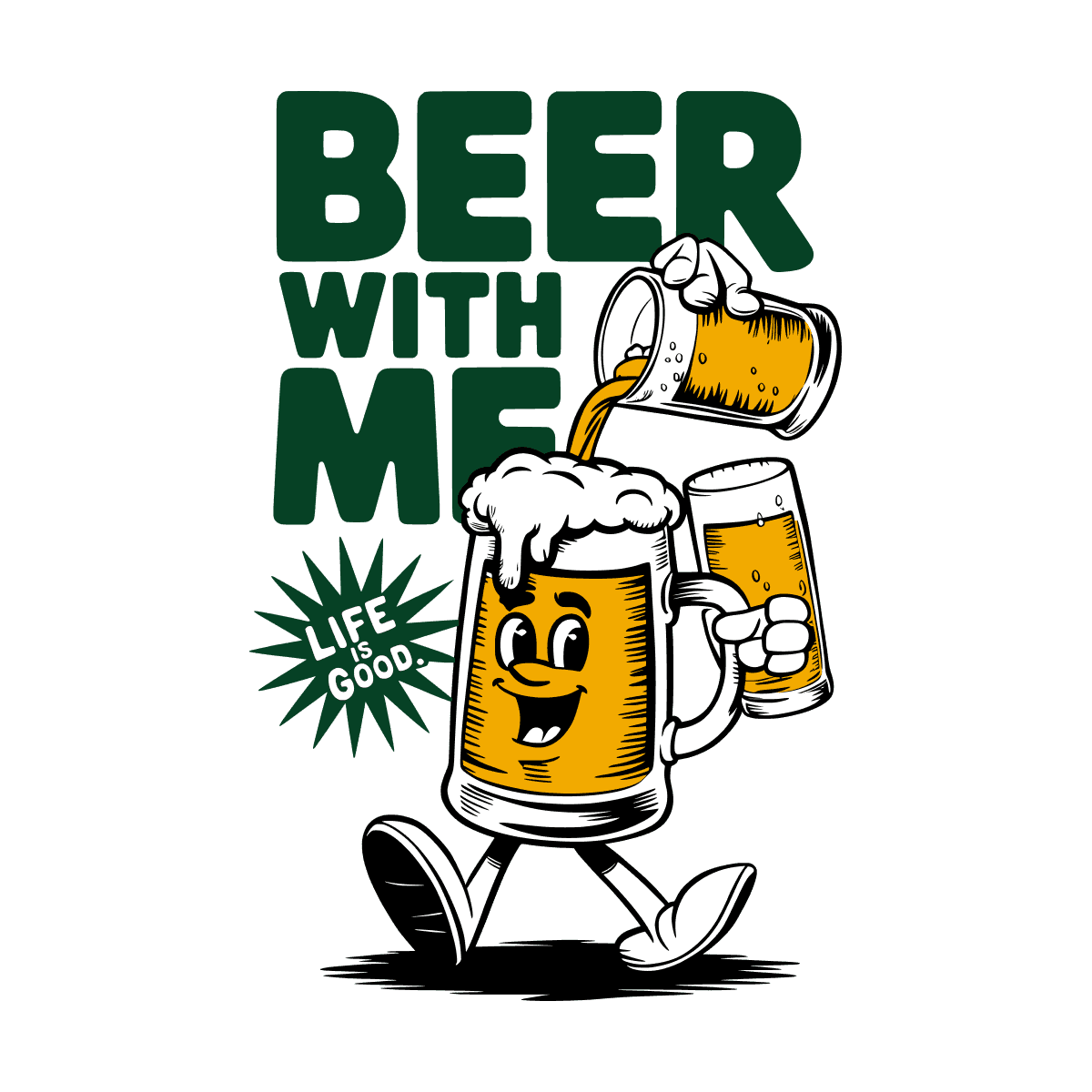 playful beer with me illustration in vintage style