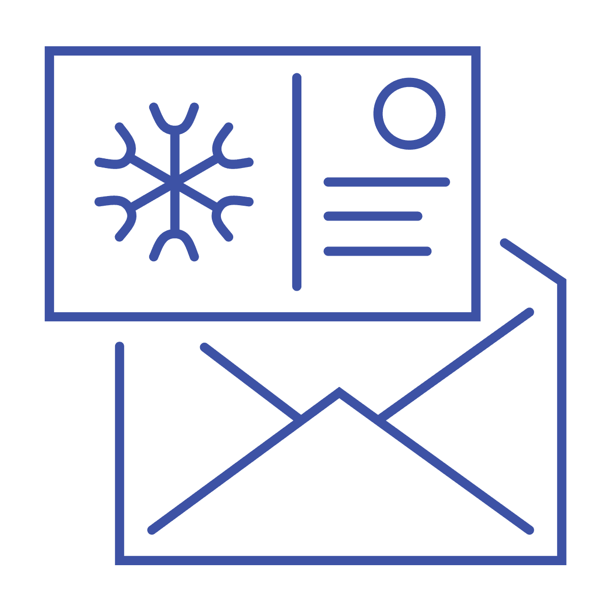 minimal line art winter card and envelope icon for holiday messages