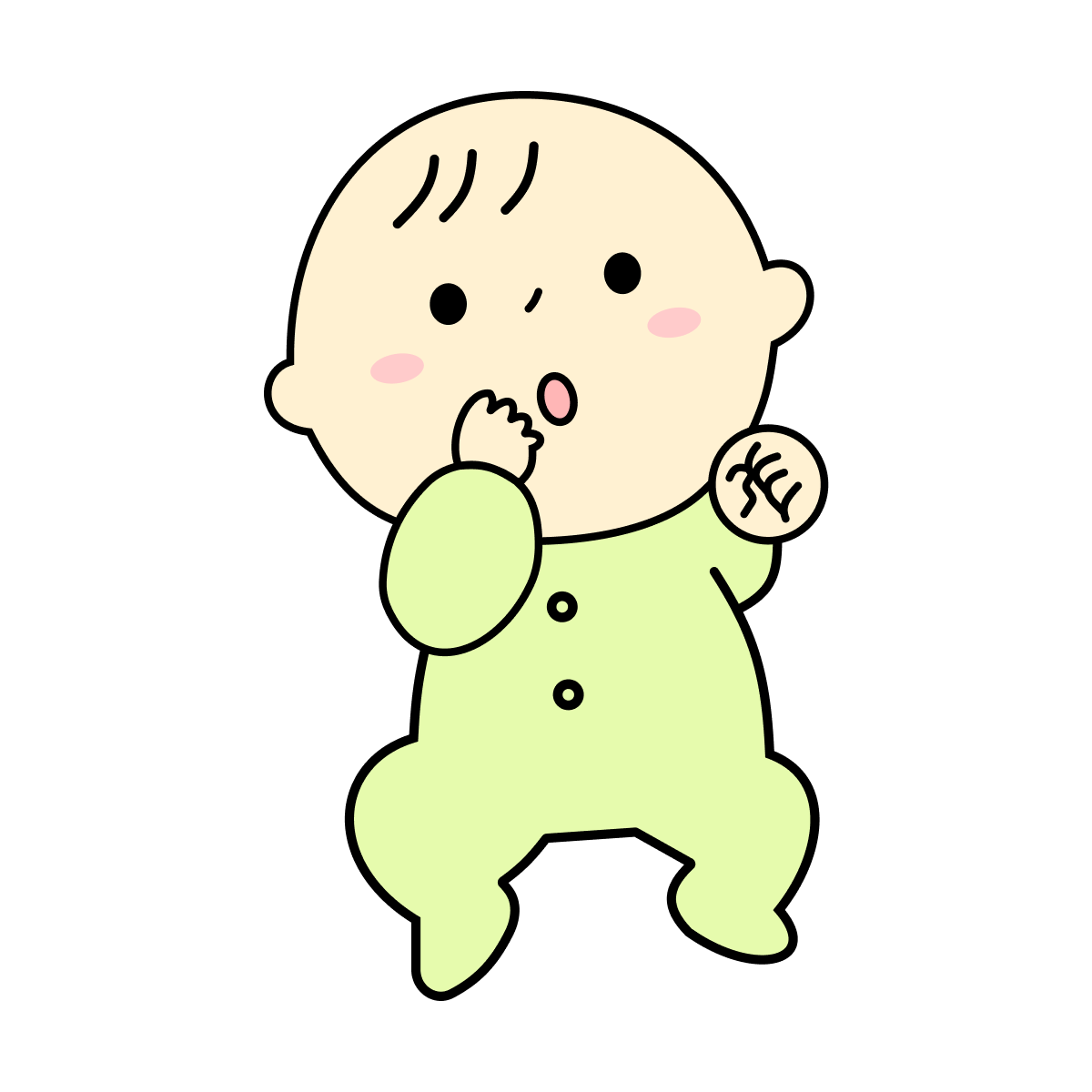 surprised baby sucking thumb with scratch mark flat illustration for parenting blogs