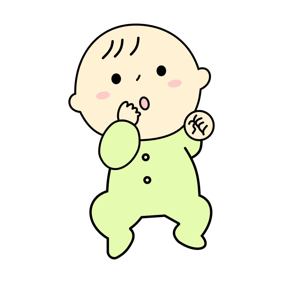 surprised baby sucking thumb with scratch mark flat illustration for parenting blogs