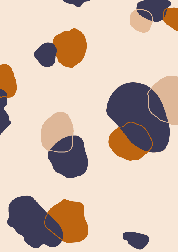 flat abstract seamless pattern of overlapping organic shapes in dark blue, brown, and beige