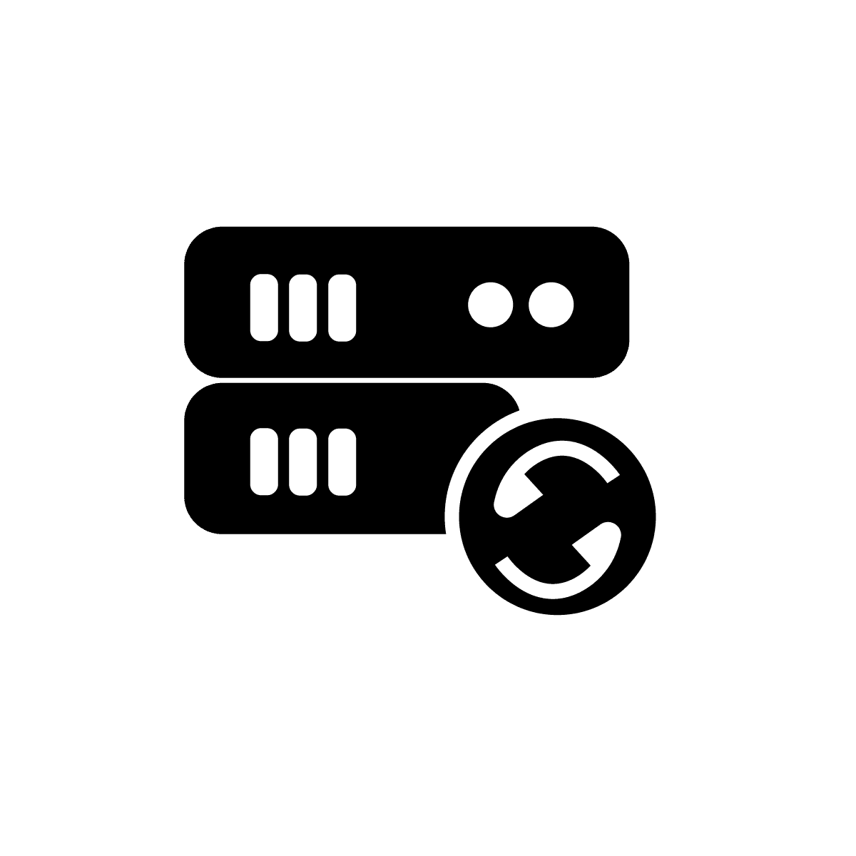 clean flat icon of server units with circular arrow for data synchronization