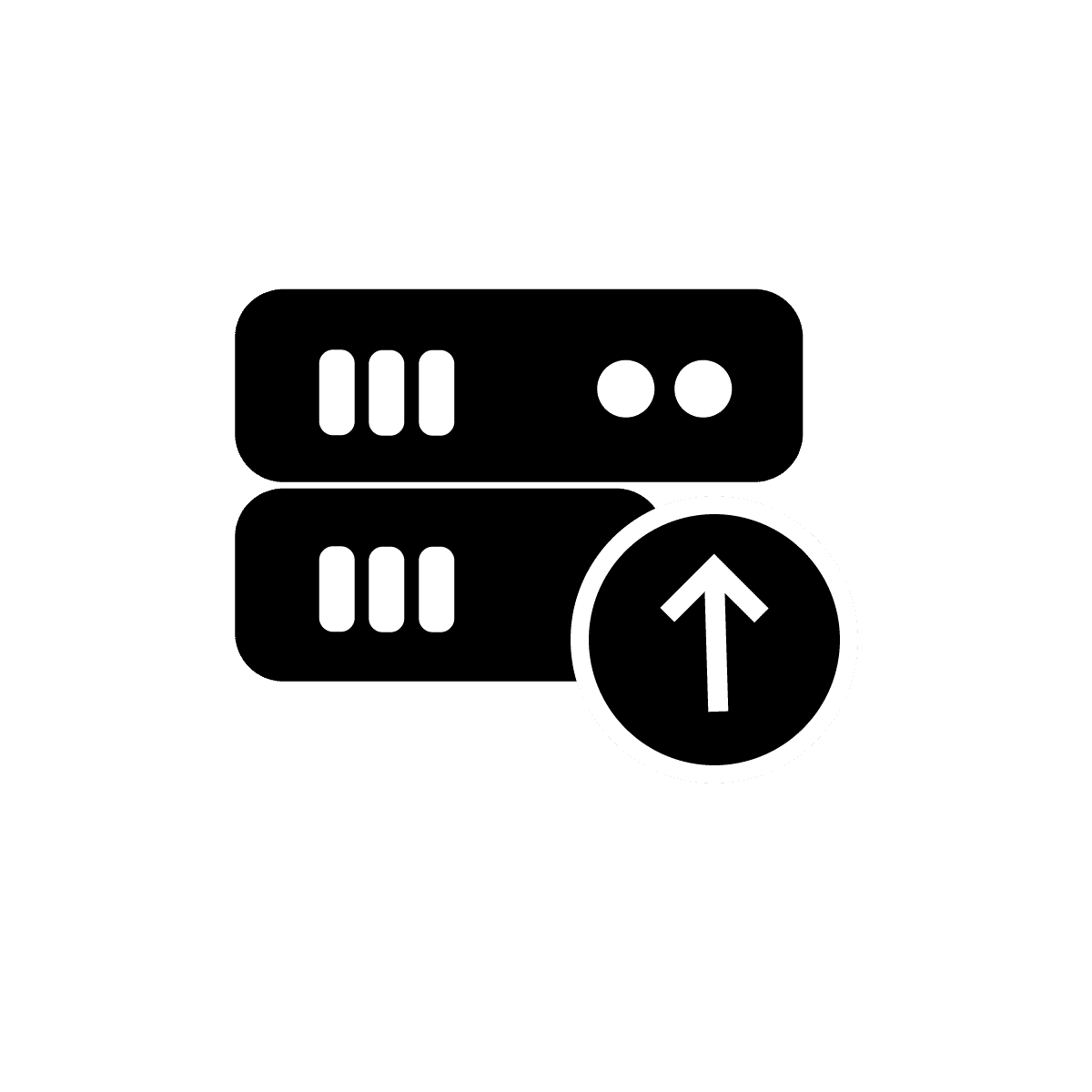 simple flat icon of server racks with upward arrow for data upload