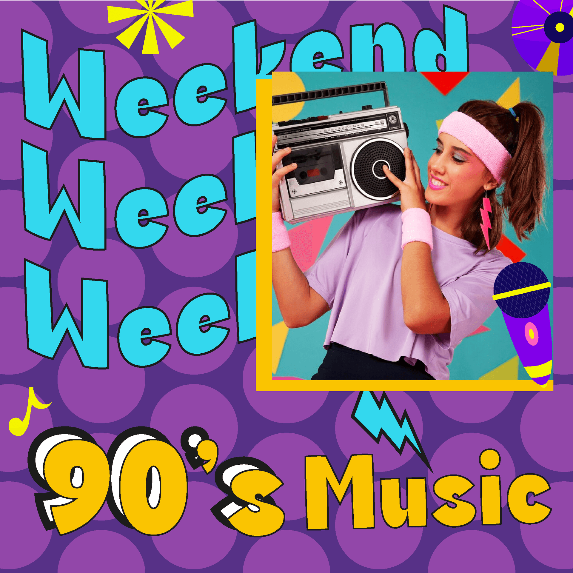 retro 90s music weekend poster