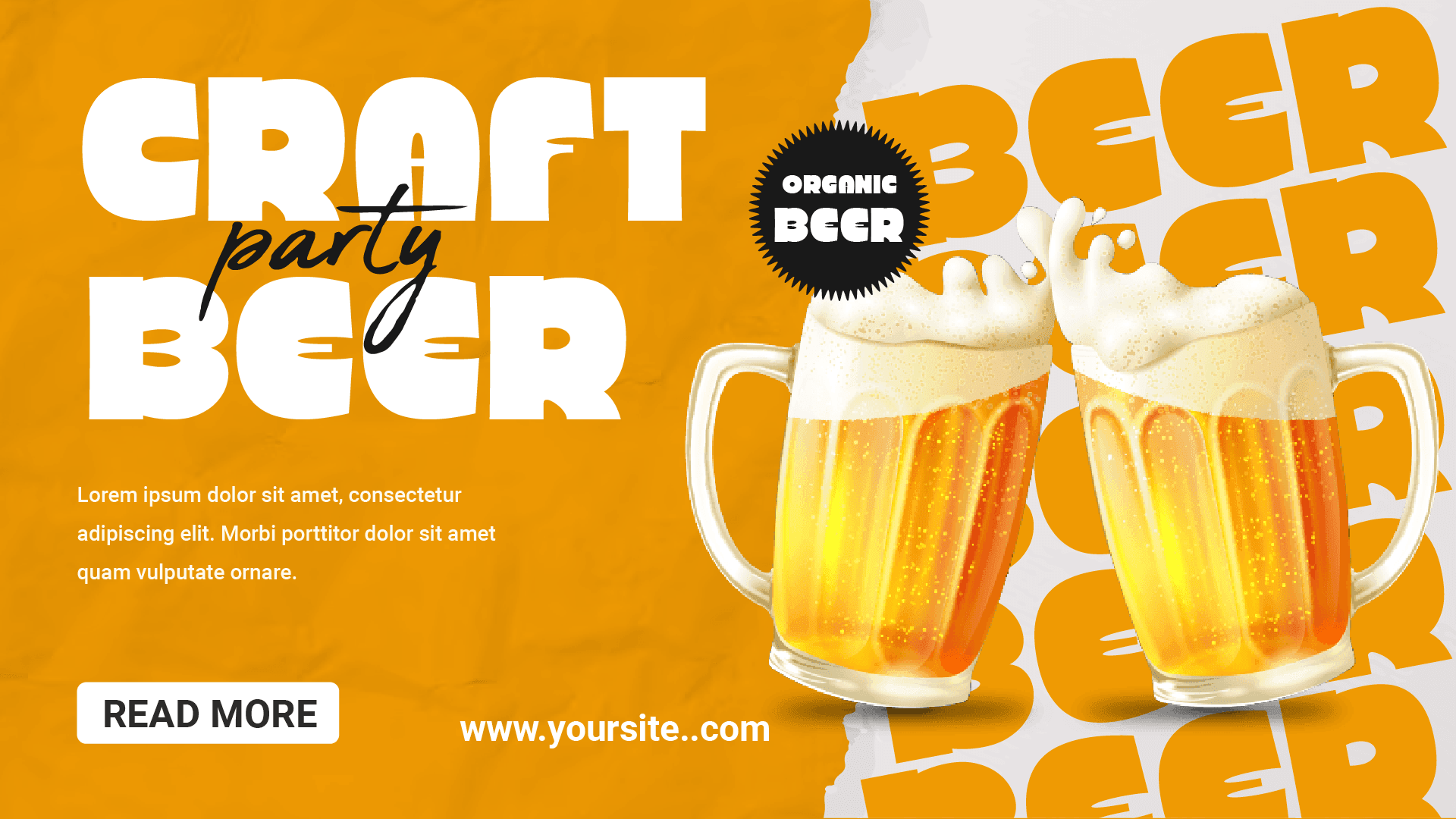 bold grunge craft beer party banner design with vibrant orange