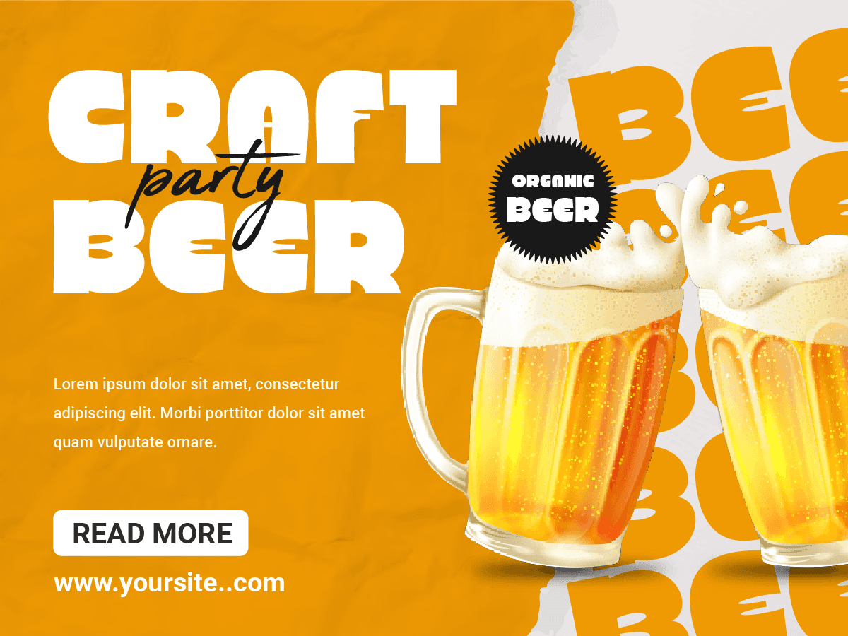 bold craft beer party banner with vibrant grunge aesthetic