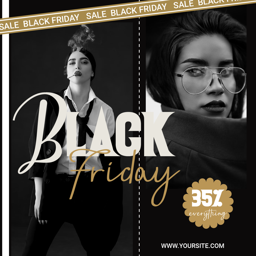 black friday promotional offers: chic aesthetics with modern flair, featuring stylish models and compelling discounts