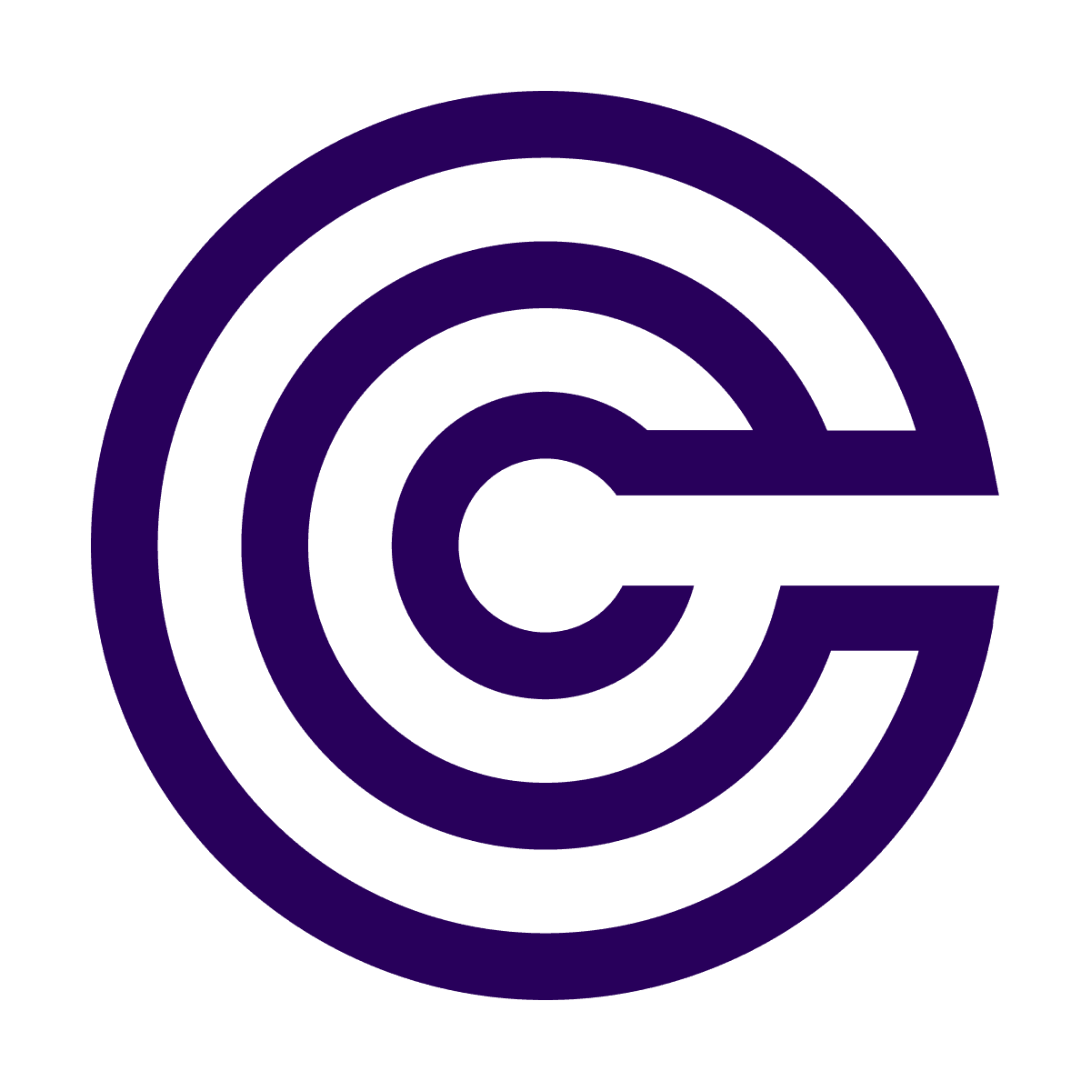 abstract purple letter c logo with concentric circular lines