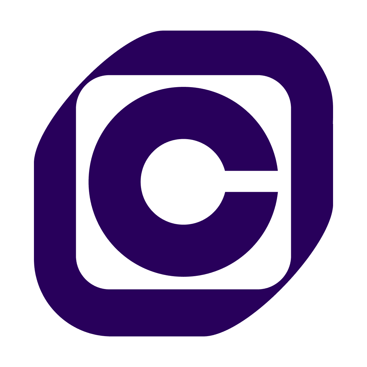 simple modern purple letter c logo in a rounded frame for branding