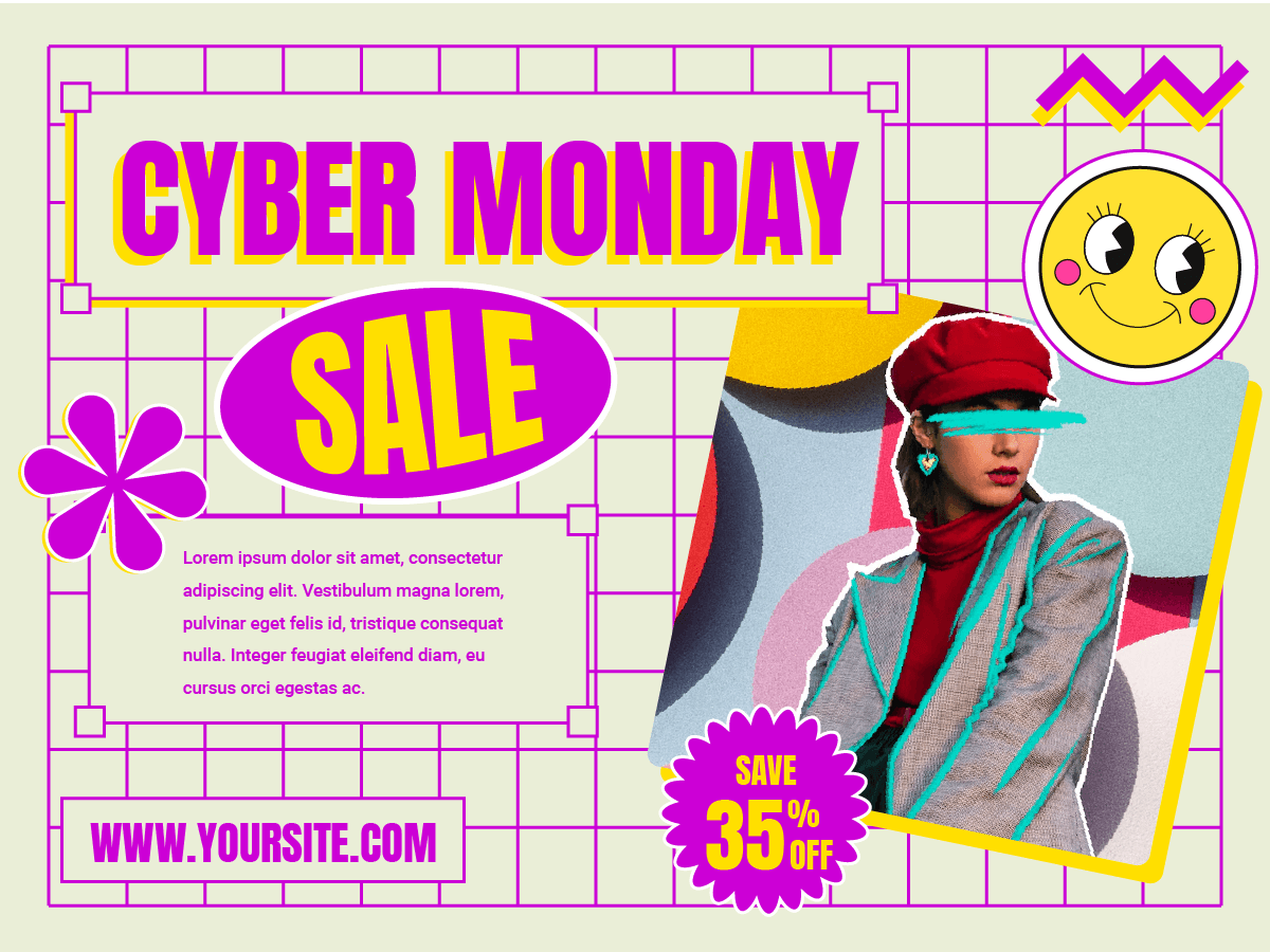 vibrant cyber monday sale banner with retro flair