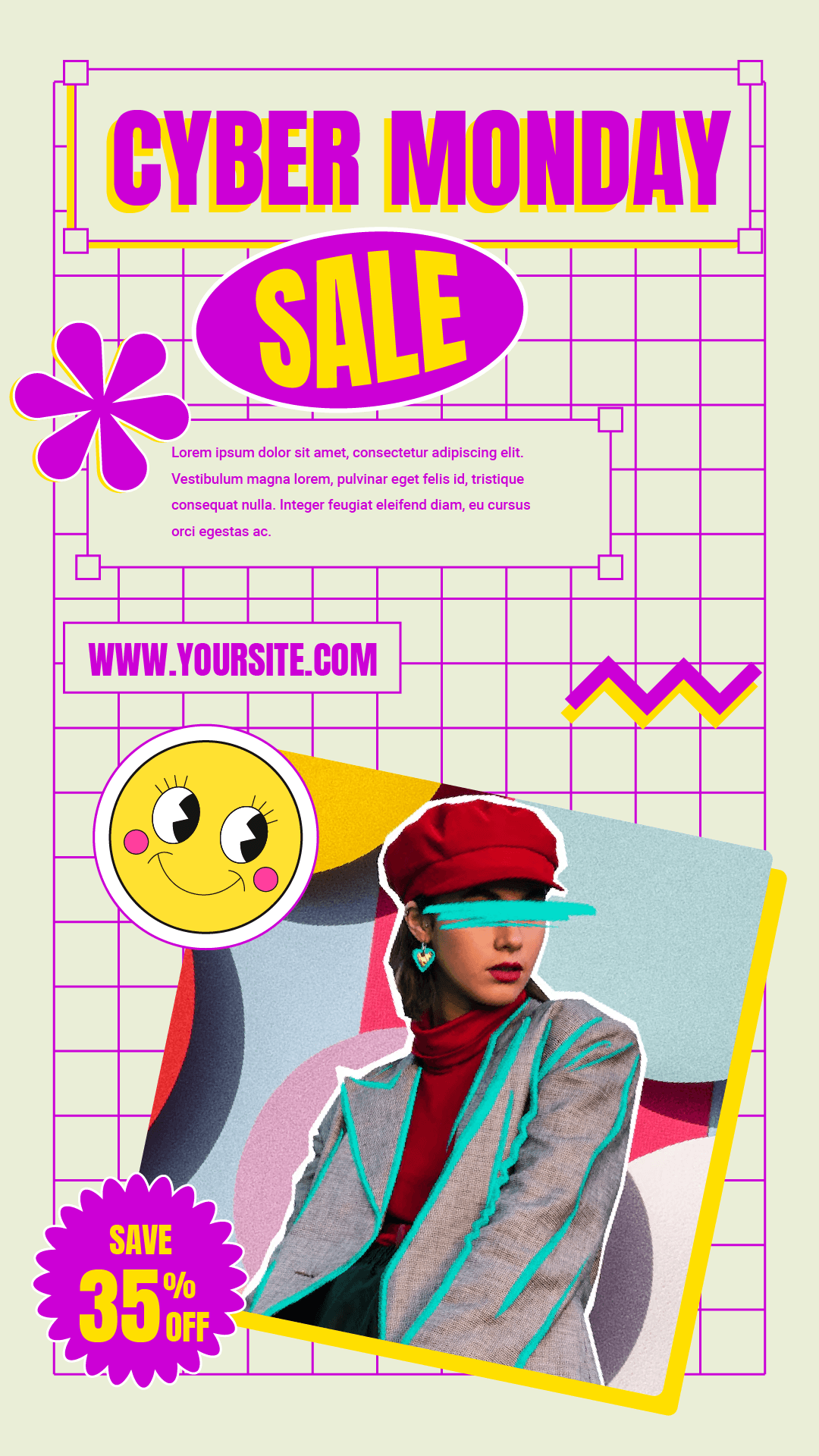 vintage cyber monday sale poster with playful design