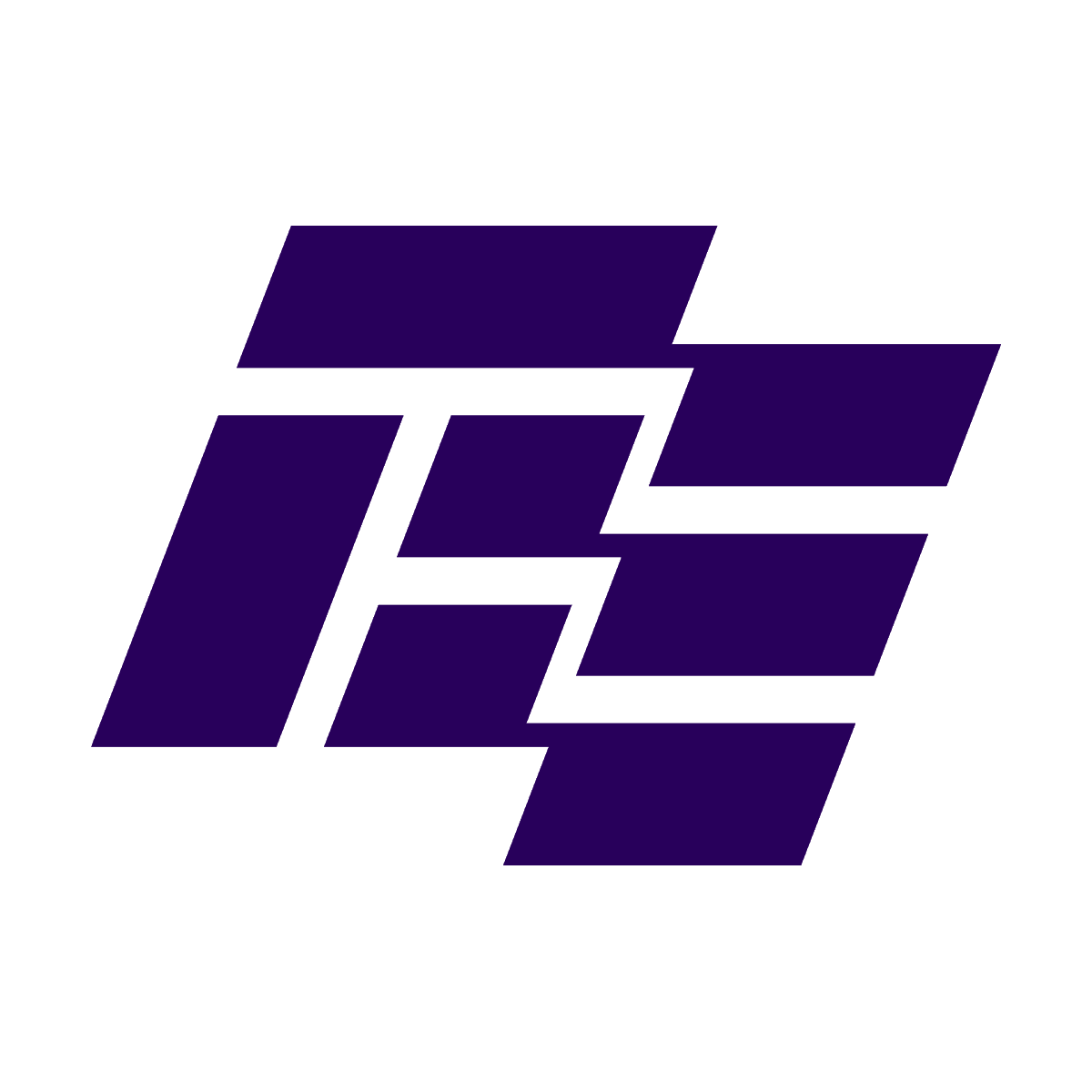 stylized abstract geometric logo forming the letter f in purple