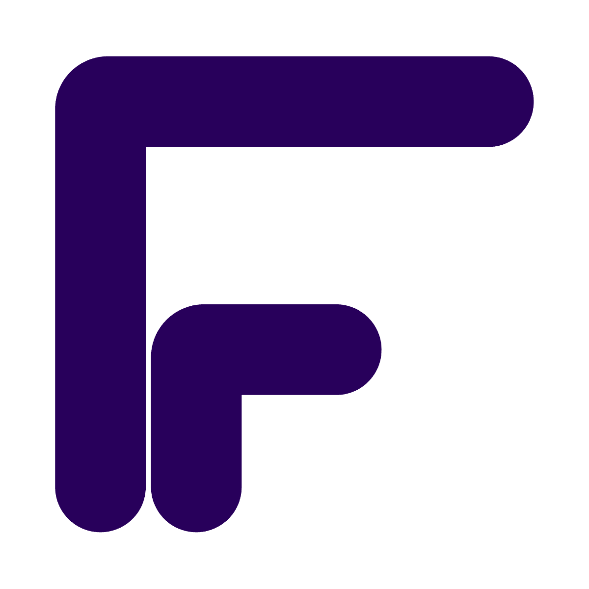 stylized modern logo forming the letter f with rounded corners