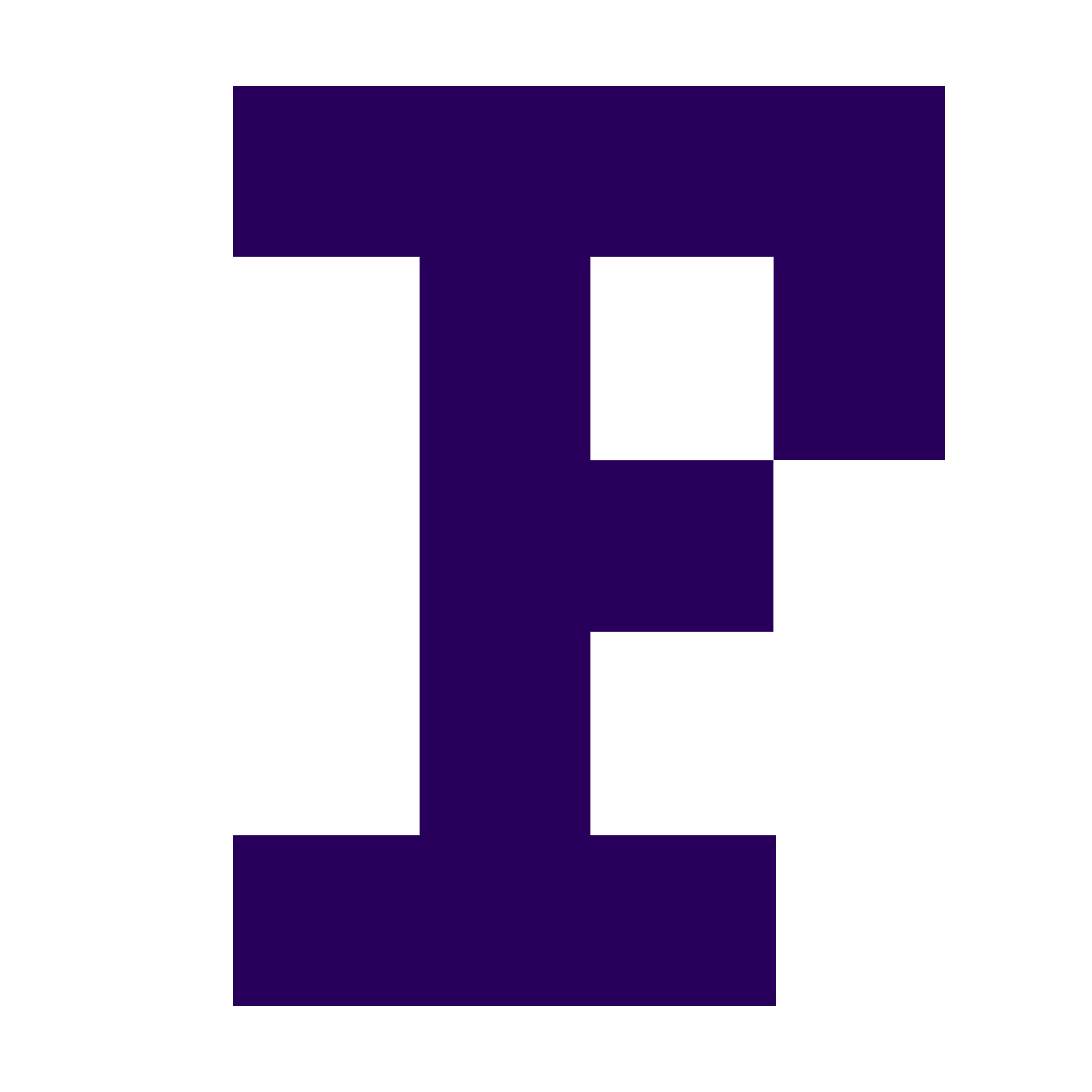 pixelated geometric logo forming the letter f in purple