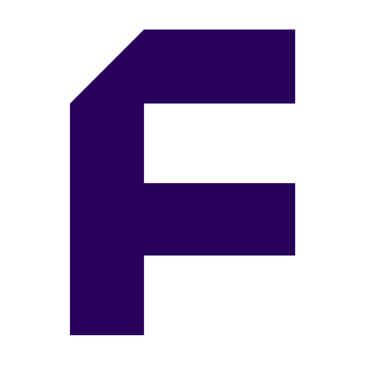 solid geometric logo forming the letter f in purple