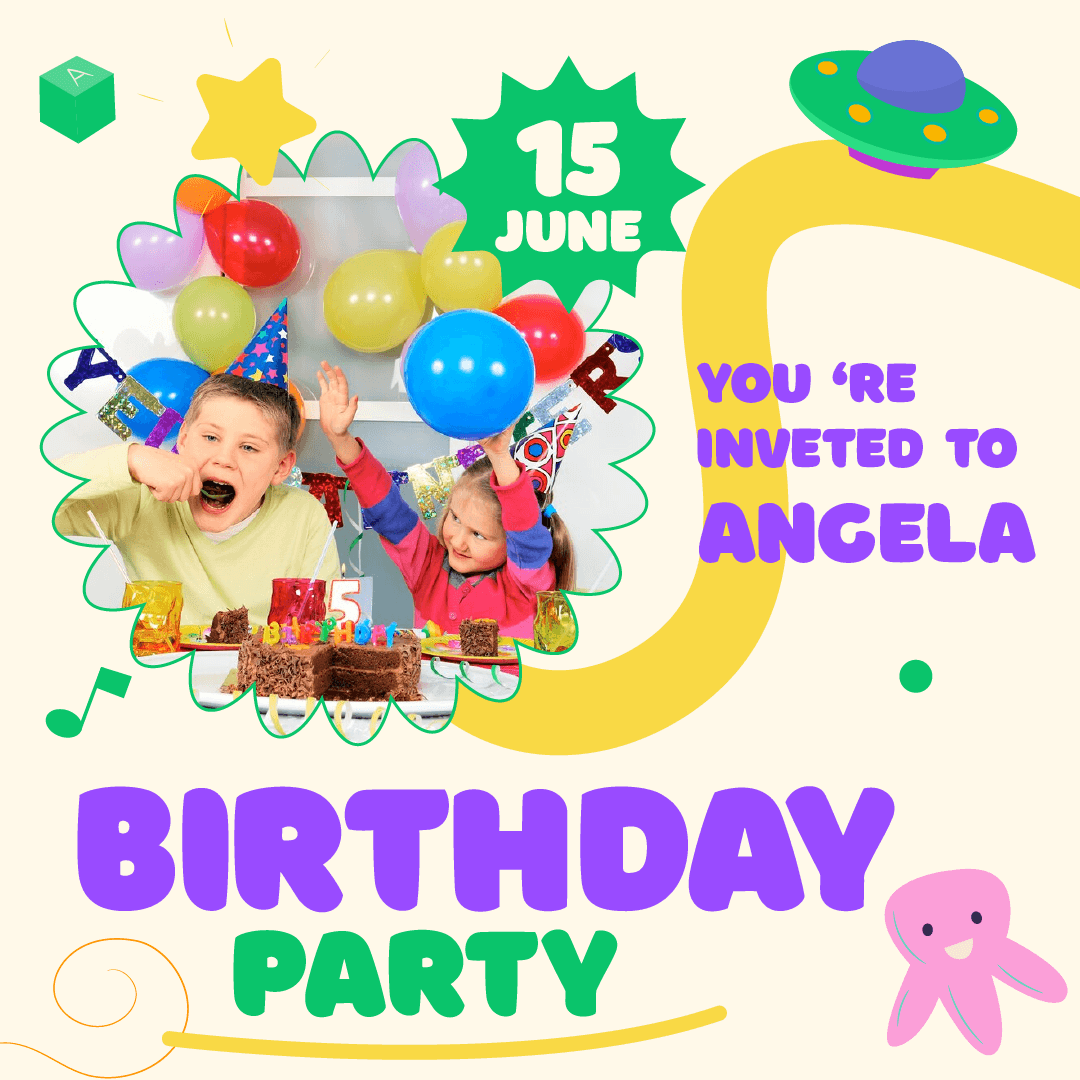 playful birthday invitation with angela's photo