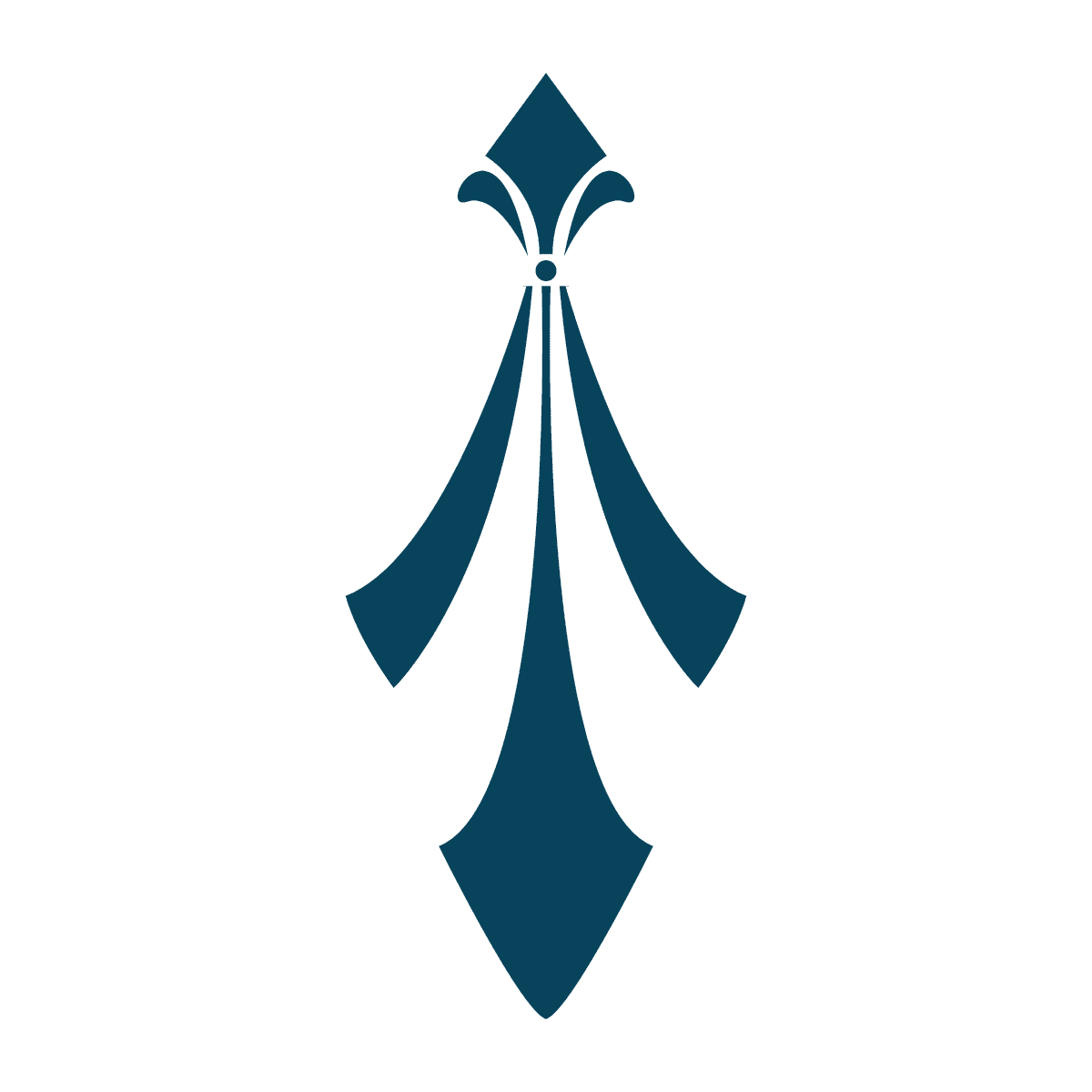 isolated stylized blue vertical pointed element with curved wings for ornamental layouts
