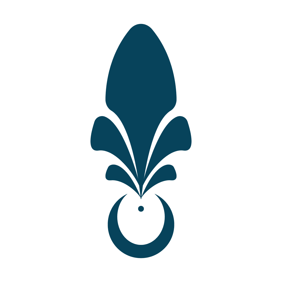 isolated stylized blue rounded oval top element with leaf accents and crescent moon base