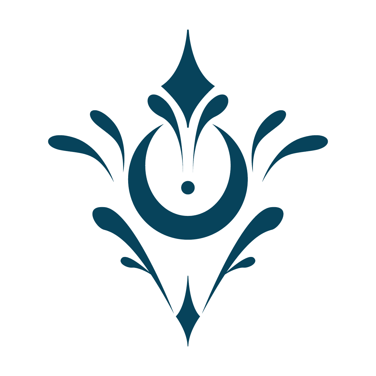 elegant crescent moon shape element with decorative swirls and dot accent