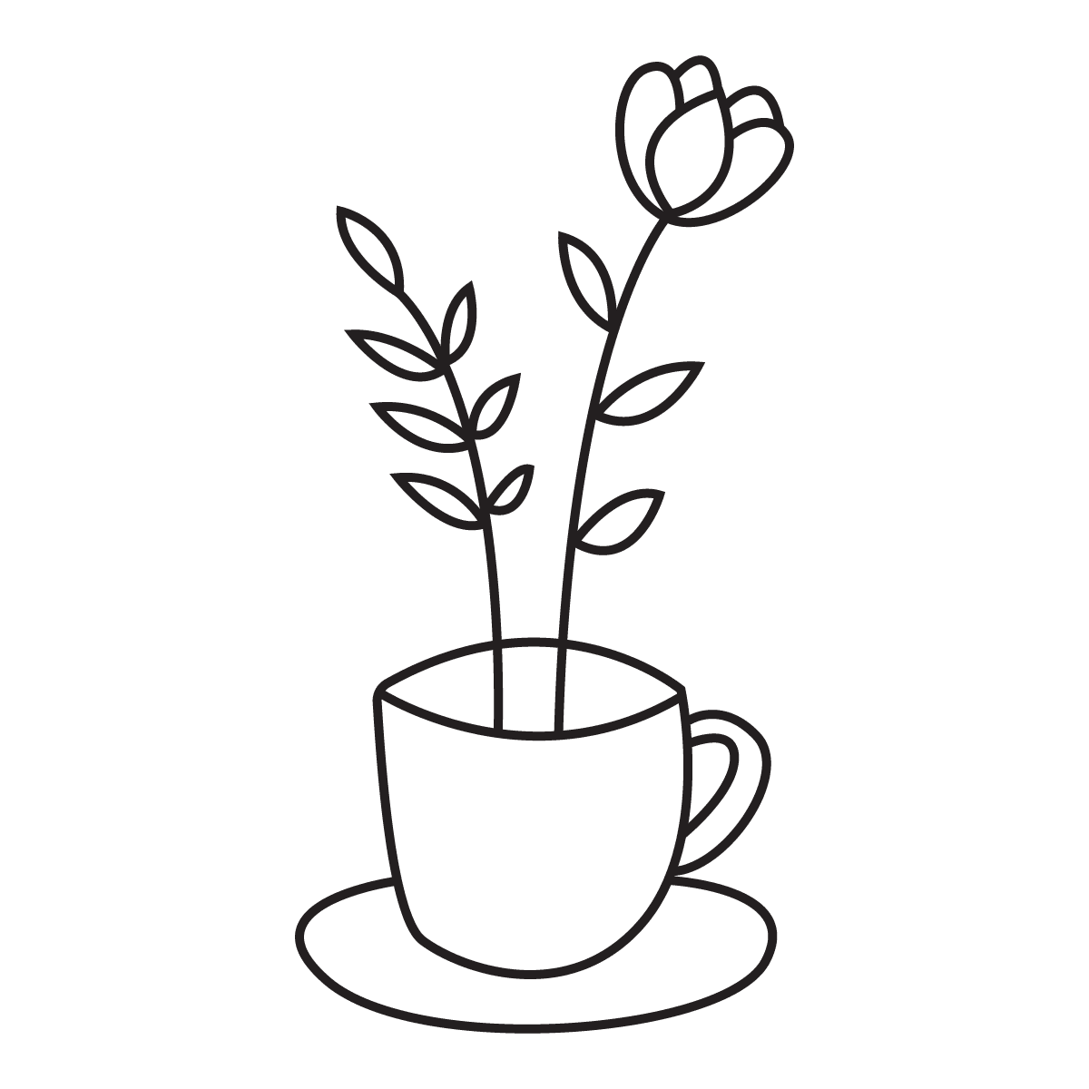 minimalist flower in coffee cup sticker