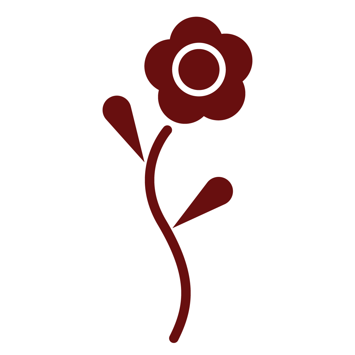 maroon stylized flower element with five petals and curved stem